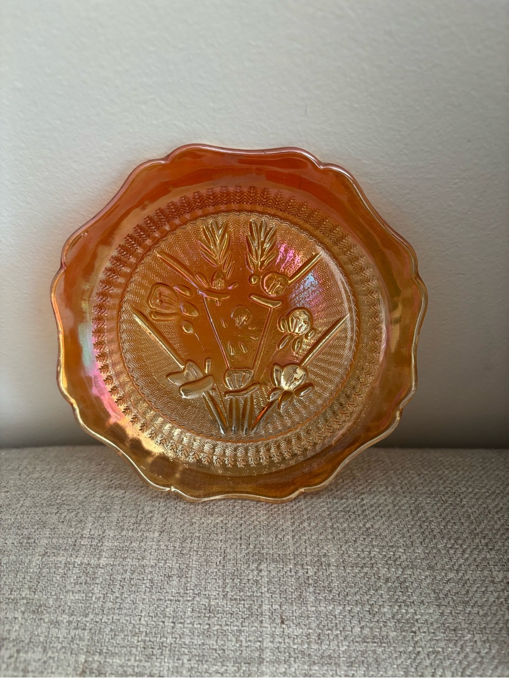 Vintage Carnival Glass Jeannette Glass Iris Marigold 5.5” Bread/Butter Plate